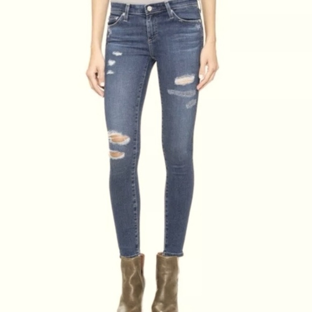 AG Adriano Goldschmied Distressed Skinny Jeans - Blue